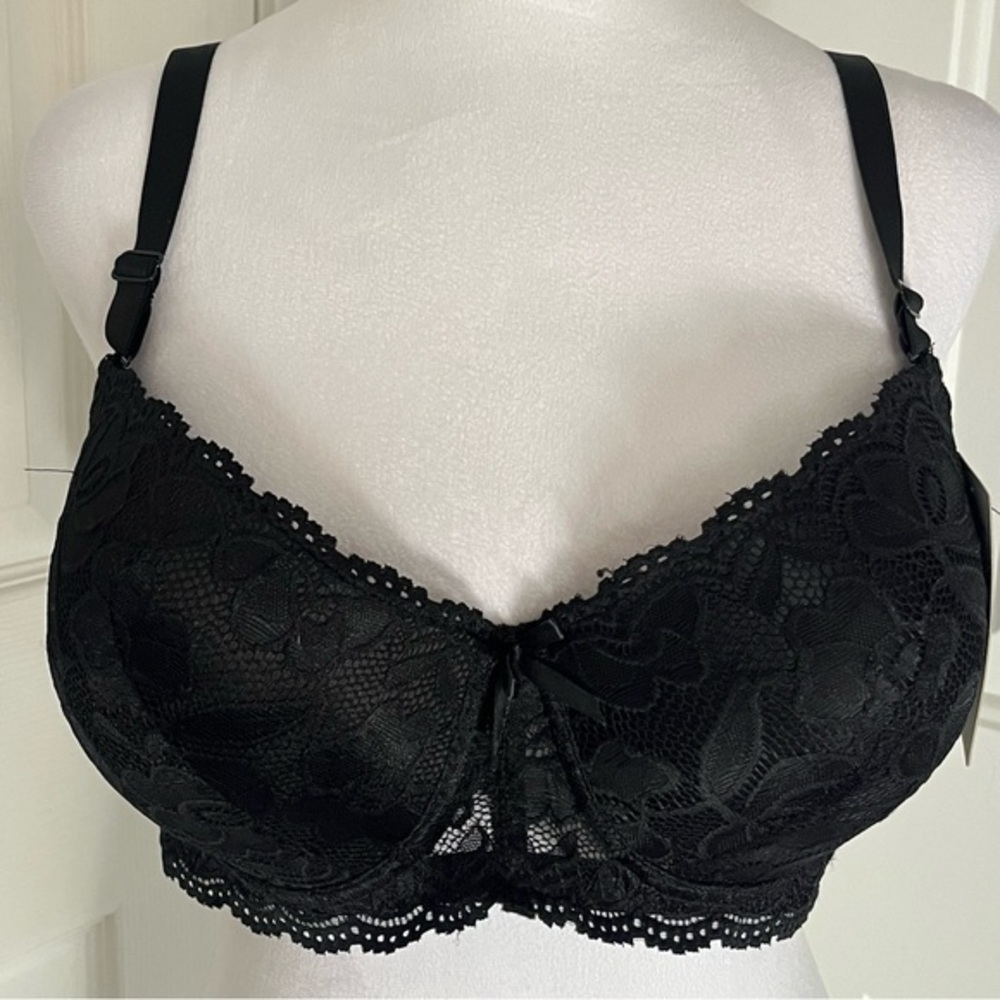 Rosa Junio‎ Black Underwired Lace Bra Size 48D Italy NWT